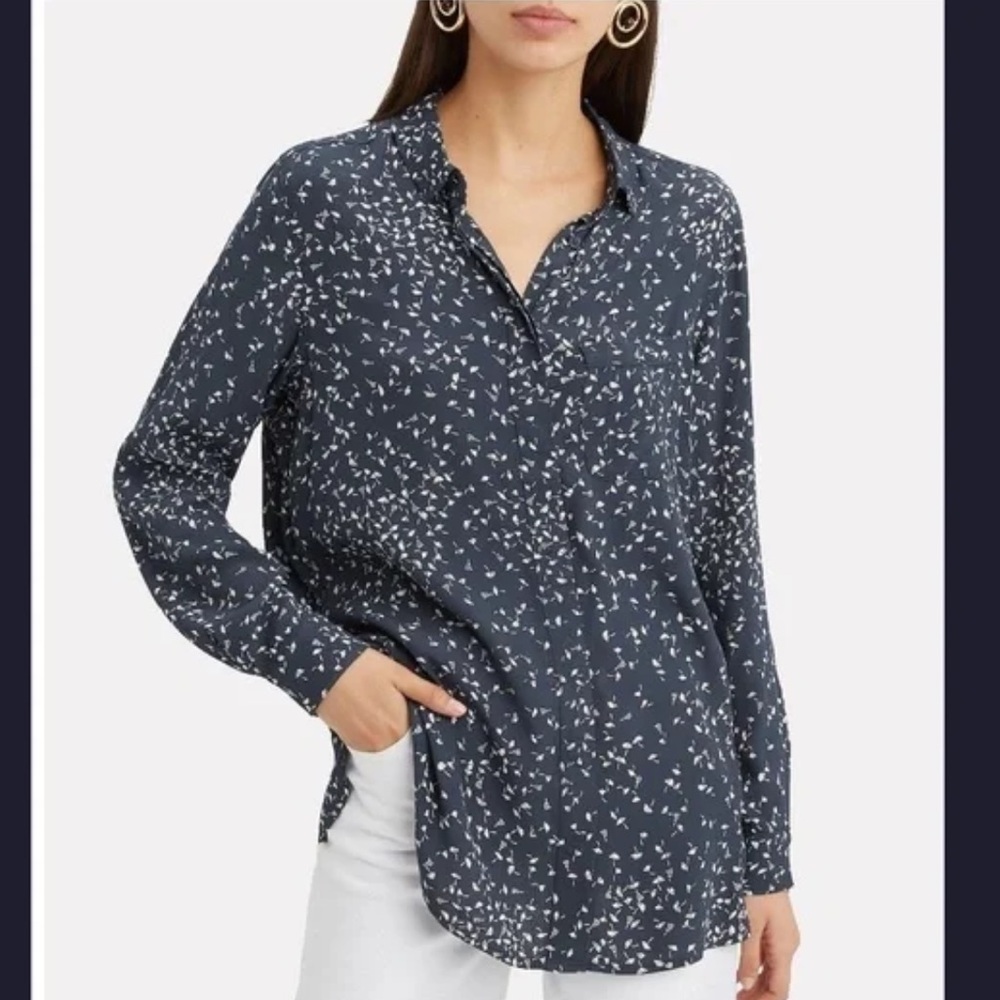 GANNI Barra Blouse Size 38/6 Total Eclipse Dark Blue Button Down Shirt Viscose